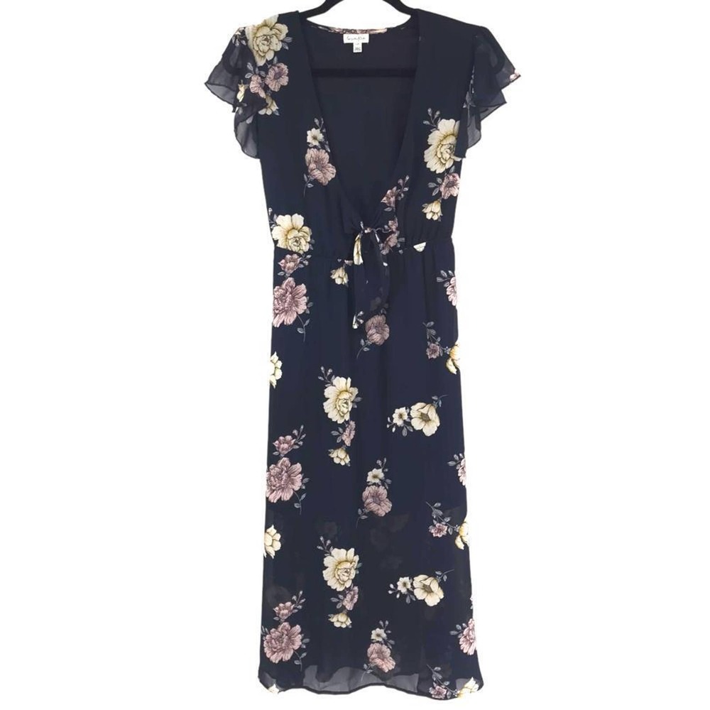 Small Love, Fire Cut-Out Tie Front Midi Floral Dress